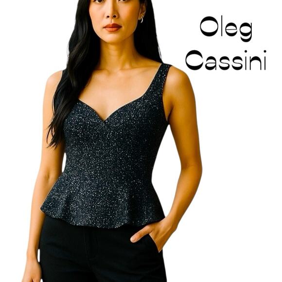 Oleg Cassini Black Tie Navy Beaded Whimsical Formal Evening Top Vintage Size 8 - Picture 1 of 11